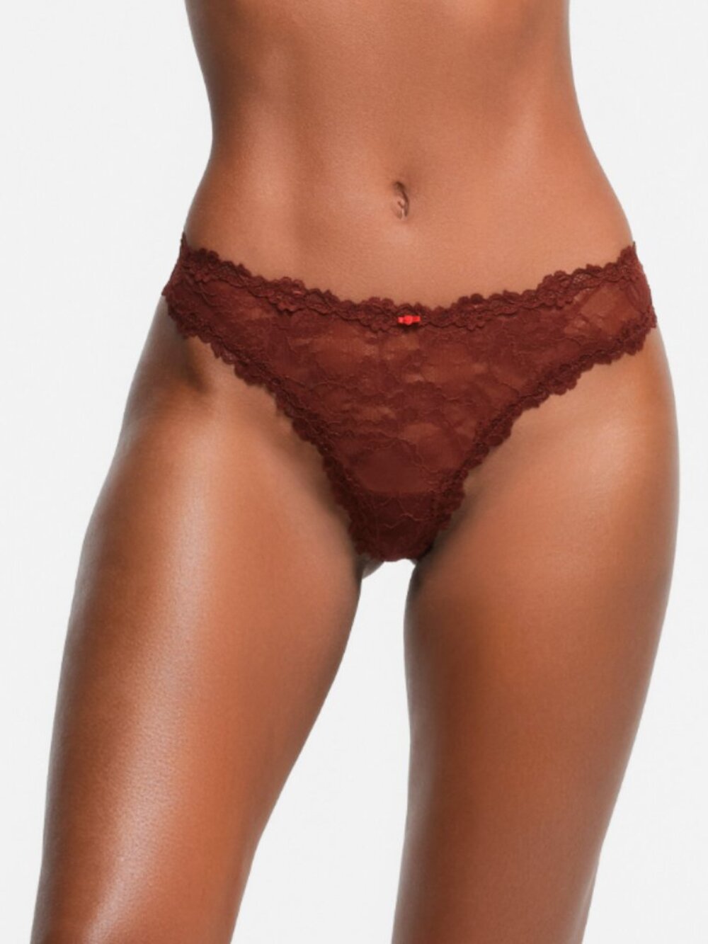 NEW SKIMS 4X Stretch Lace Dipped Thong Oxblood NWT